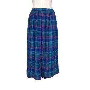 70s Vintage Pendleton Blue Purple Plaid Wool Midi Skirt Womens 10 Medium 28”